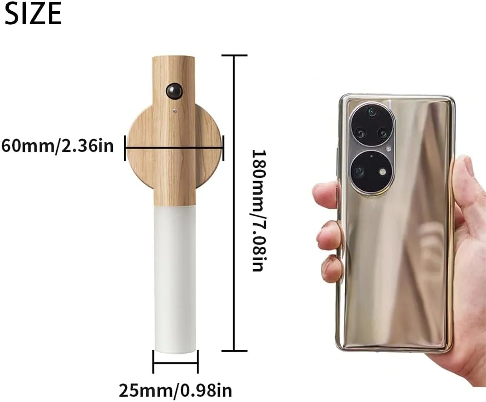LANDGOO RGB Motion Sensor Night Light, Magnet Body Hallway Atmosphere Lamp, Battery Powered Rechargeable LED Portable Wooden Wall Sconce (RGB Ash Wood 1PC)