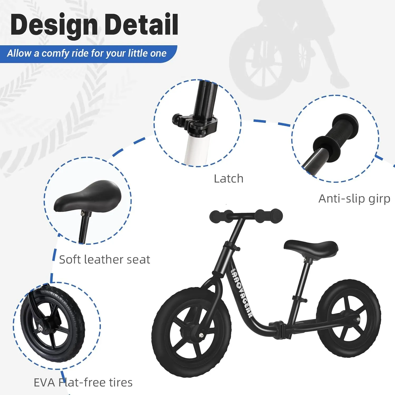 LANOVAGEAR 12” Sport Balance Bike for Kids Ages 18 Months to 5 Years Lightweight, Adjustable Seat, No-Pedal Design for Toddler Boys & Girls
