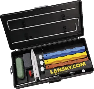 Lansky Controlled-Angle Knife Sharpening System: 3 Stone Knife Sharpener Finishing Kit with Eraser Block and Polishing Compound – LKFIN