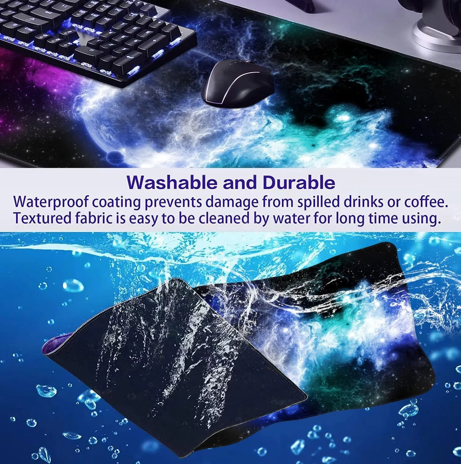 Large Extended Gaming Mouse Pad with Stitched Edges, Non-Slip Waterproof Rubber Base Mouse Pad for Office, Computer, Keyboard, Laptop and Home Desk Pad 35.4 x 15.7 x 0.12 Inch (Nebula Starry Sky)
