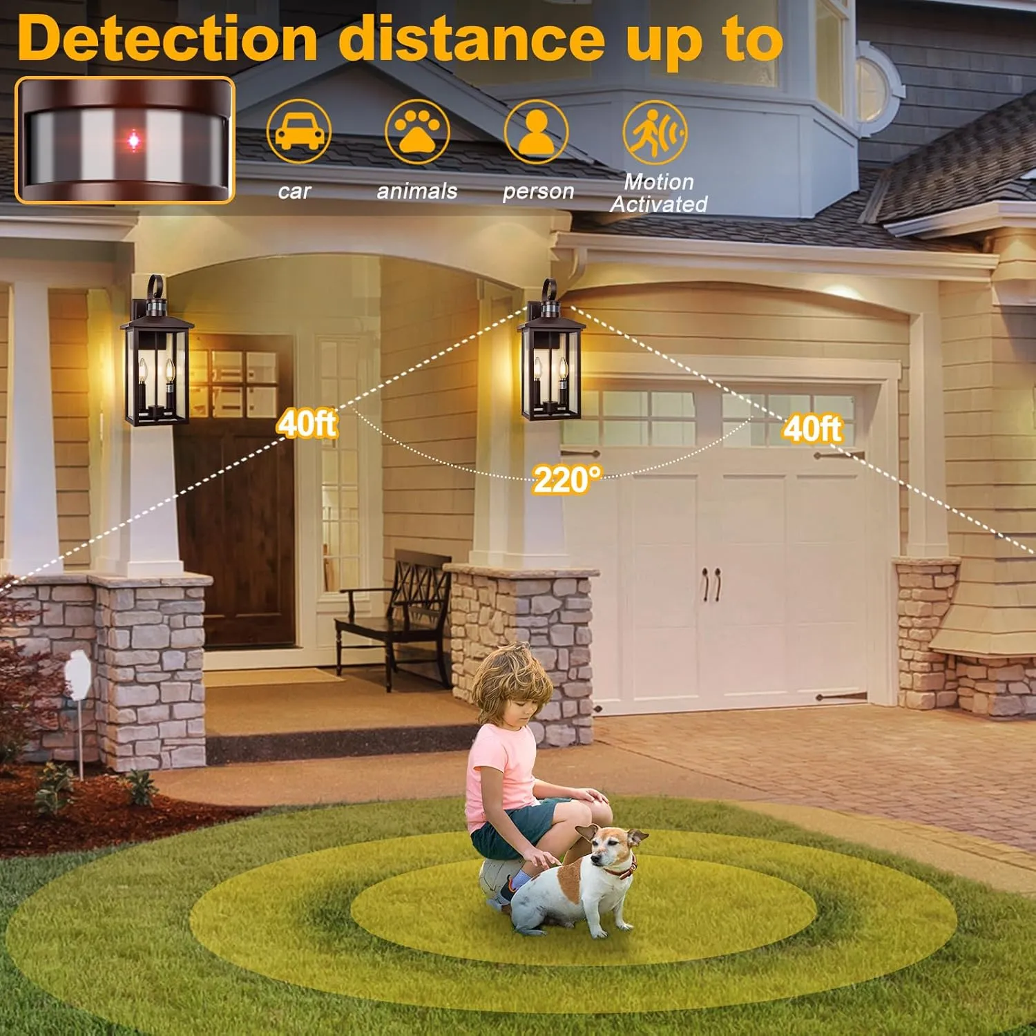 Large Exterior Sconce Motion Sensor, 18" Bronze Dusk to Dawn Exterior Light, 2-Light Brown Outdoor Light Fixture, Aluminum Outdoor Dusk to Dawn Light with E12 Socket for Porch, House, Door, Garage