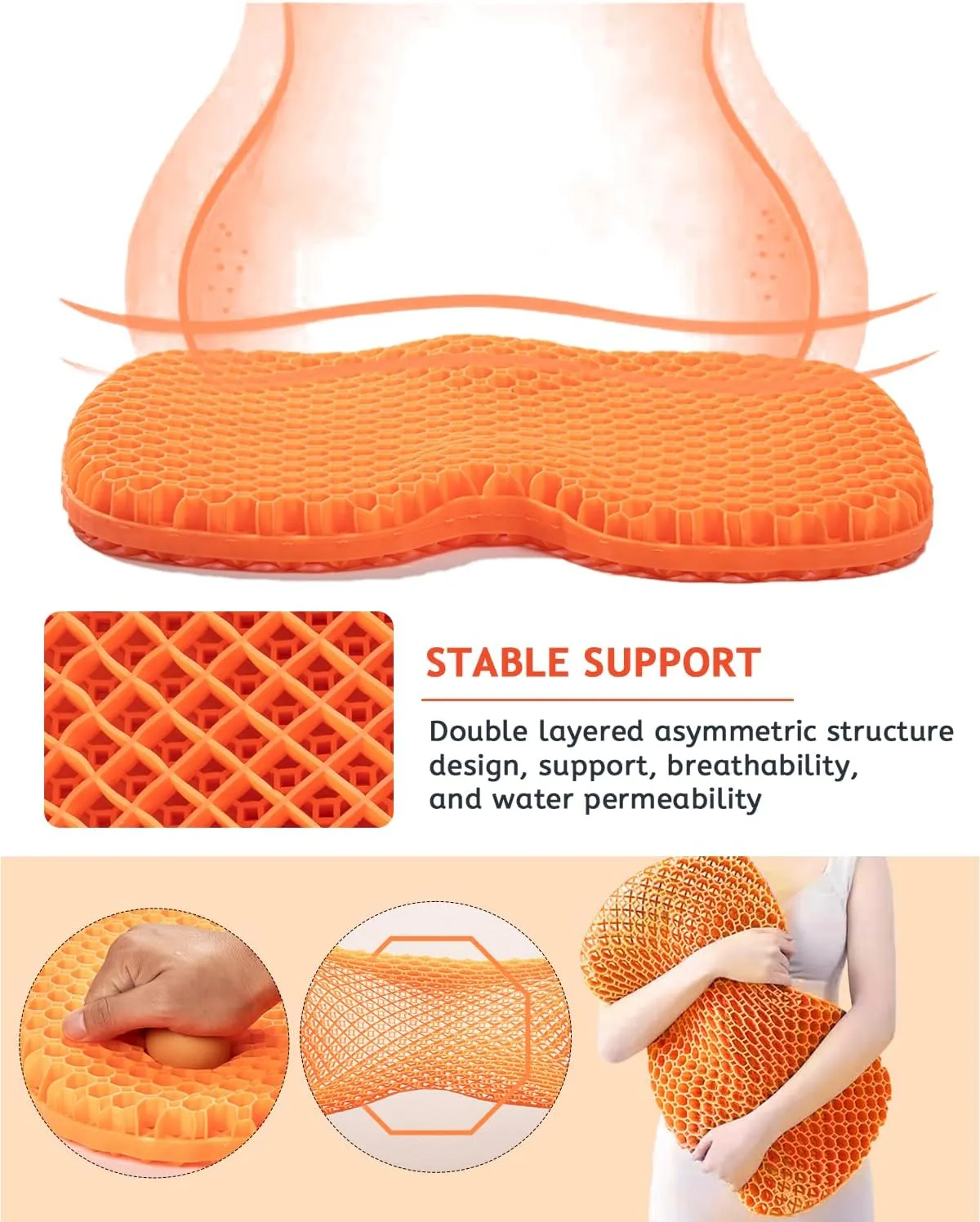 Large Kayak Seat Cushion, Anti-Slip Boat Cushion, Gel Seat Cushion, Waterproof Kayak Gel Seat Cushion, Coccyx Sciatica Pain Relief, Kayak Accessories for Fishing, Rowing Stadium Pad, Egg Seat Cushion