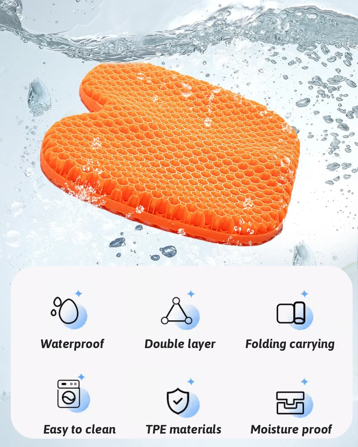 Large Kayak Seat Cushion, Anti-Slip Boat Cushion, Gel Seat Cushion, Waterproof Kayak Gel Seat Cushion, Coccyx Sciatica Pain Relief, Kayak Accessories for Fishing, Rowing Stadium Pad, Egg Seat Cushion