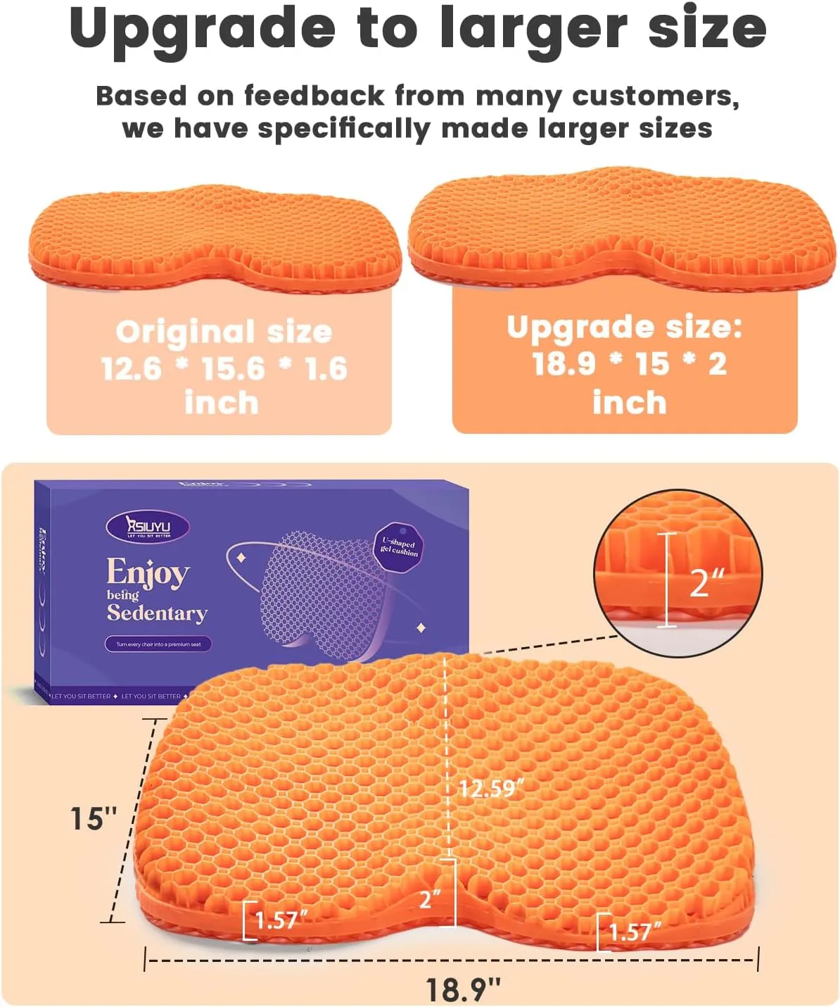 Large Kayak Seat Cushion, Anti-Slip Boat Cushion, Gel Seat Cushion, Waterproof Kayak Gel Seat Cushion, Coccyx Sciatica Pain Relief, Kayak Accessories for Fishing, Rowing Stadium Pad, Egg Seat Cushion