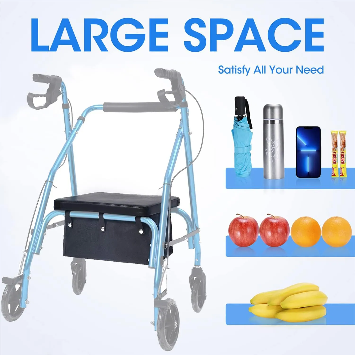 Large Rollator Walker Basket, Under Seat Rollator Bag, Walker Basket for Four Wheel Rollator, Reusable Basket Carry Insert for Women Men Seniors