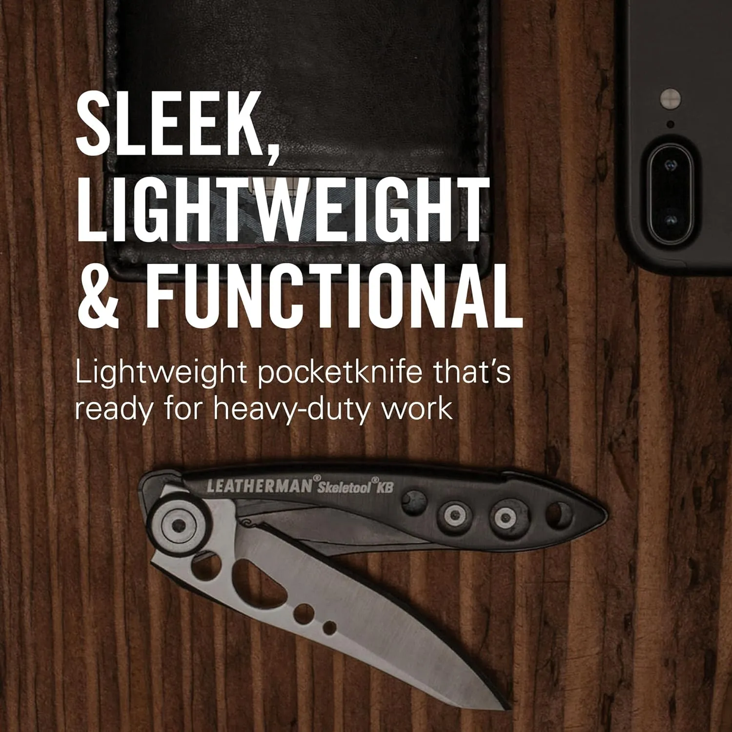 LEATHERMAN, Skeletool KB Pocketknife with Straight Edge, Stainless Steel Blade and Bottle Opener, OD Green