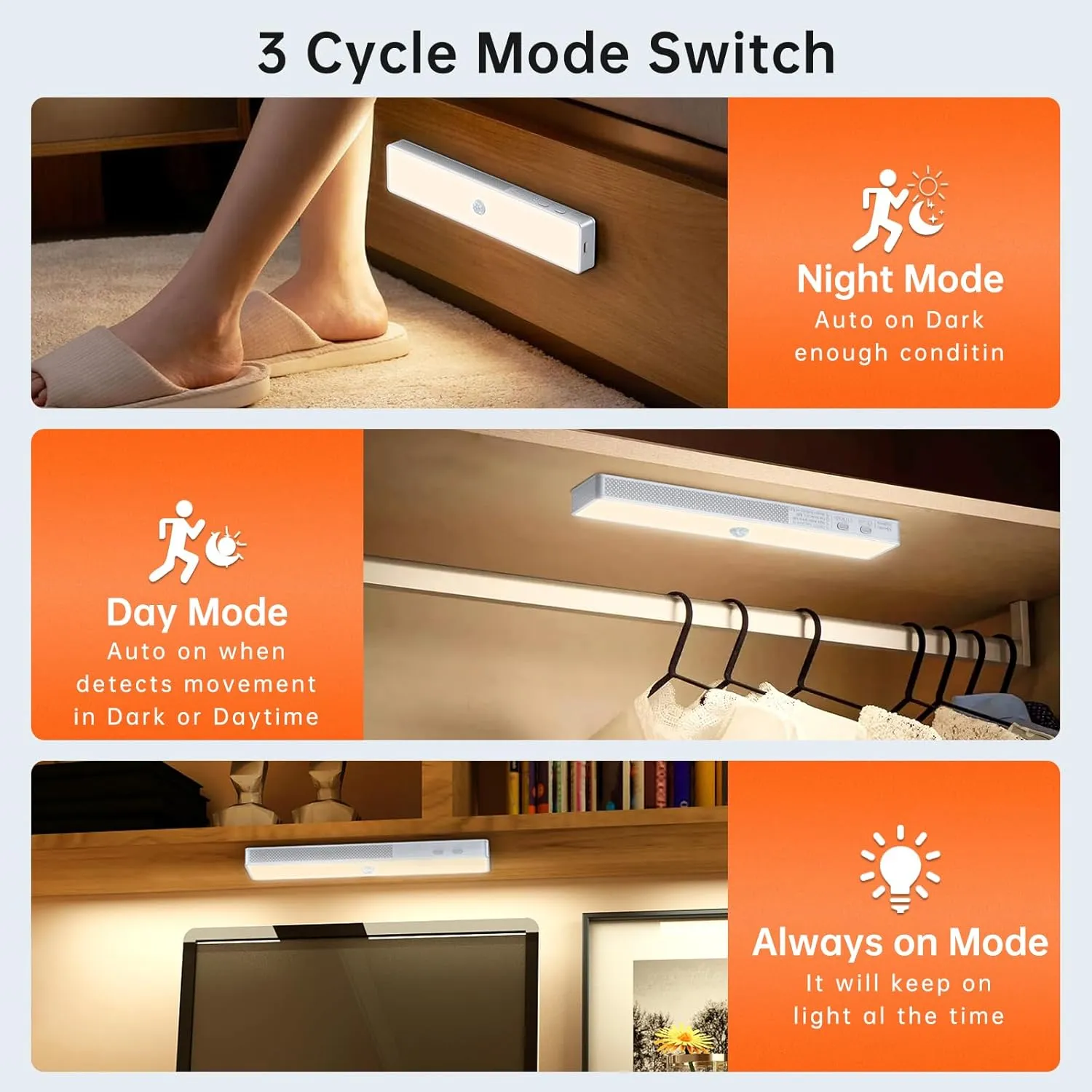 LED Closet Light with Charging Station, 6 Pcs 3 Color Temperatures 30LEDs Dimmer Rechargeable Motion Sensor Under Cabinet Lighting with Remote Control, Wireless Stick-on Night Light for Kitchen