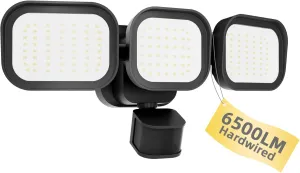 LED Motion Sensor Outdoor Lights, 6500LM, 270° 72FT Detected Range, Dusk to Dawn, 5000K, IP65 Waterproof Flood Lights Outdoor, 3 Head Motion Detector Security Light for Garage,Yard