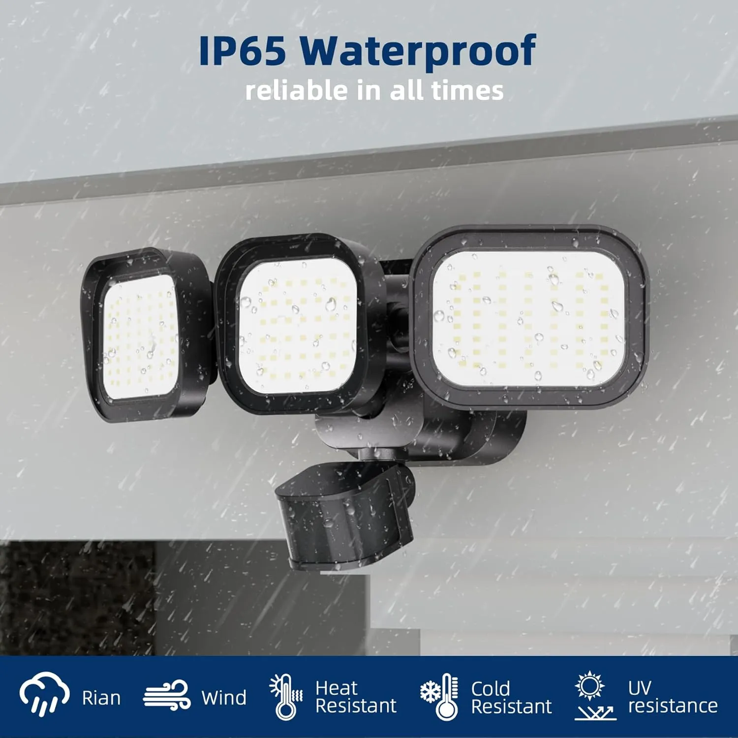 LED Motion Sensor Outdoor Lights, 6500LM, 270° 72FT Detected Range, Dusk to Dawn, 5000K, IP65 Waterproof Flood Lights Outdoor, 3 Head Motion Detector Security Light for Garage,Yard