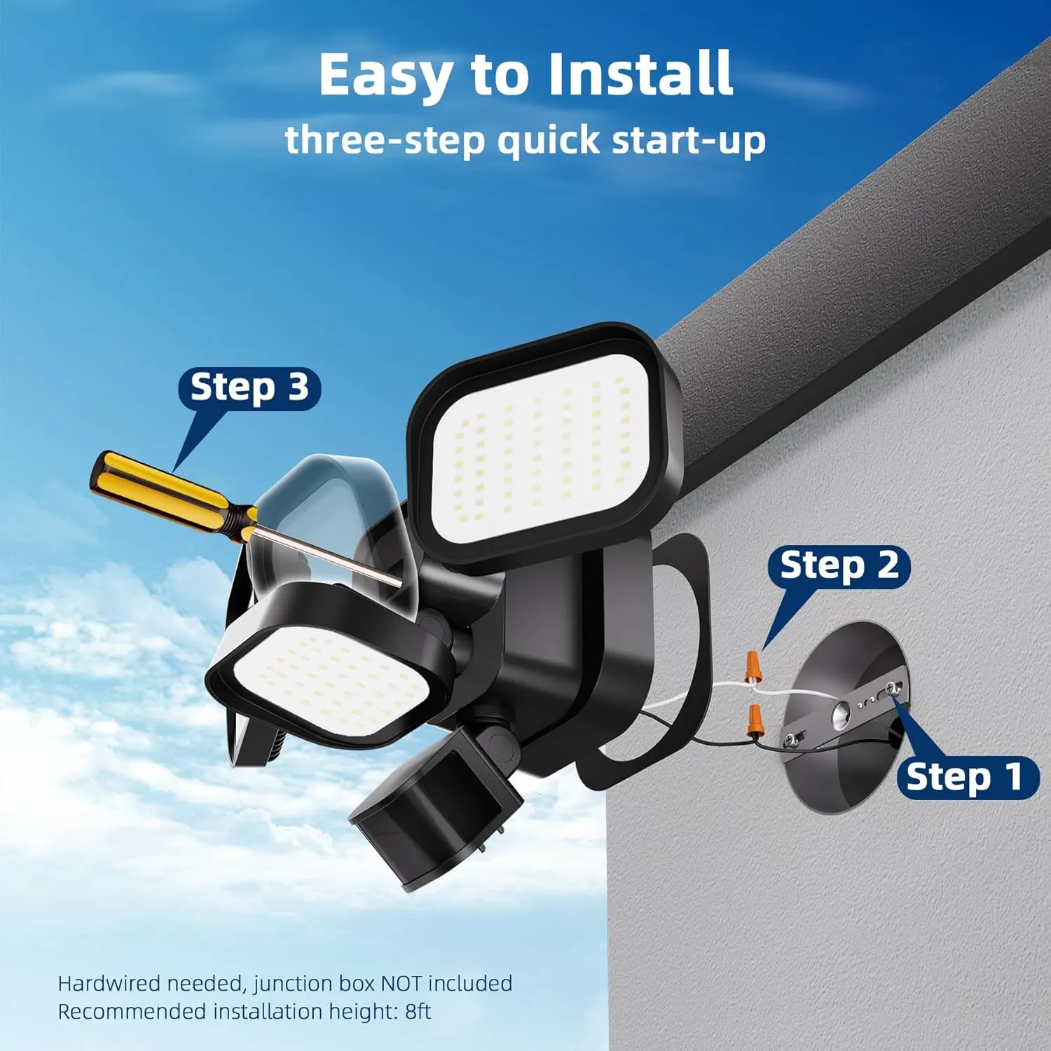 LED Motion Sensor Outdoor Lights, 6500LM, 270° 72FT Detected Range, Dusk to Dawn, 5000K, IP65 Waterproof Flood Lights Outdoor, 3 Head Motion Detector Security Light for Garage,Yard