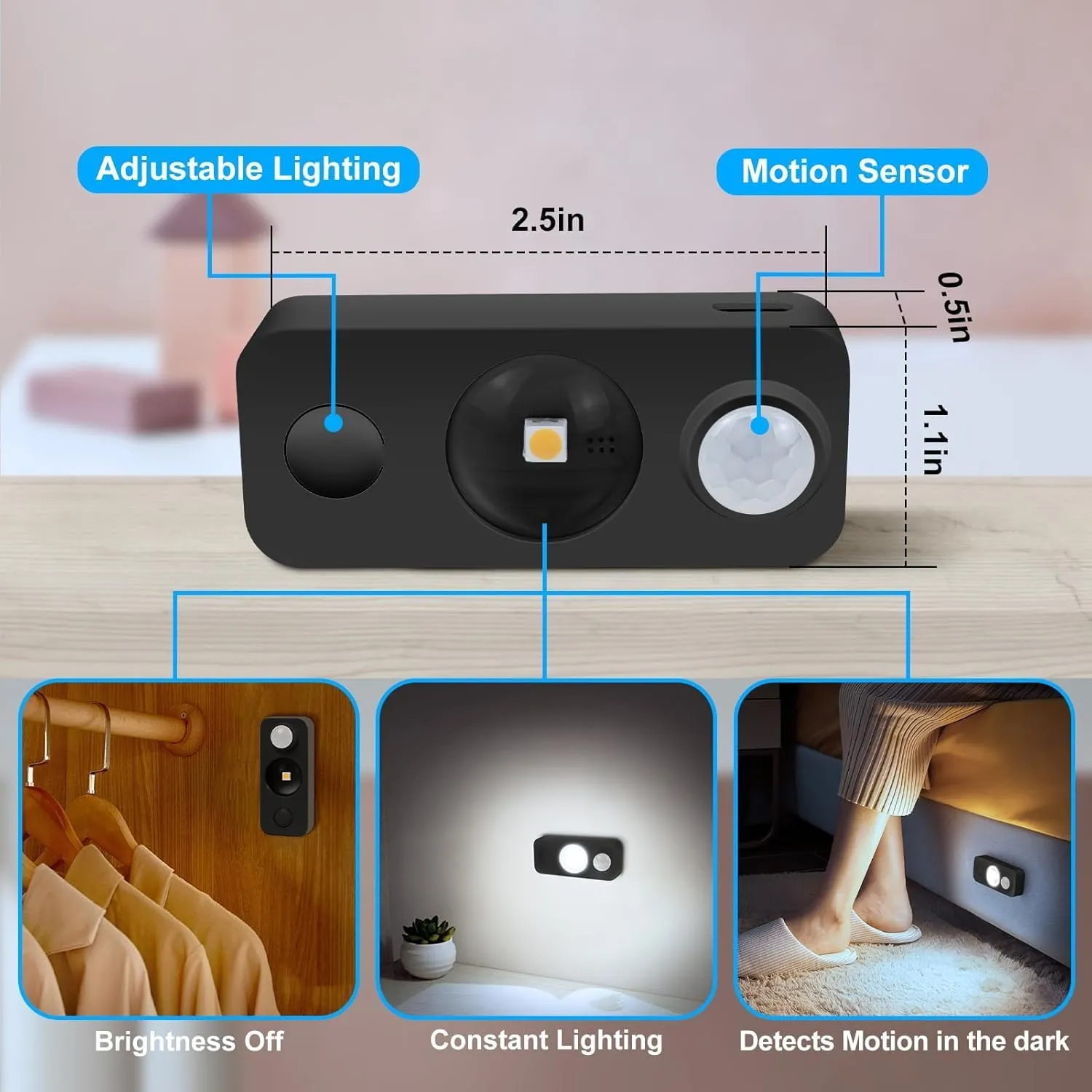 LED Motion Sensor Puck Lights, Rechargeable Cabinet Lights, Stick on Wireless LED Night Light for Closet, Drawer, Shelf, Under Cabinet, Daylight White 8Pack, USB Charging Cord Included