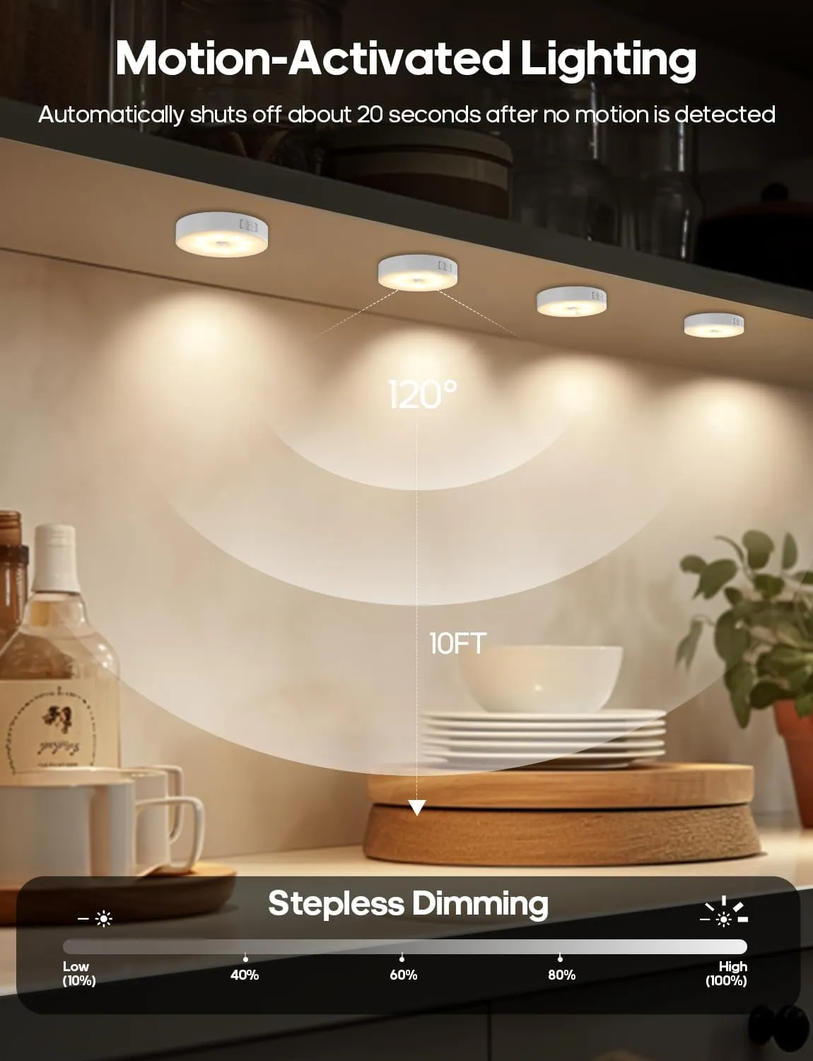 Led Under Cabinet Lights, Wireless Motion Sensor Rechargeable Light, Puck Lights with Remote, 1000mAh Under Counter Lights for Kitchen,cabinets (Warm White 6 Pack)