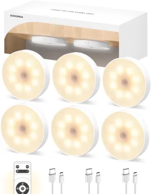 Led Under Cabinet Lights, Wireless Motion Sensor Rechargeable Light, Puck Lights with Remote, 1000mAh Under Counter Lights for Kitchen,cabinets (Warm White 6 Pack)