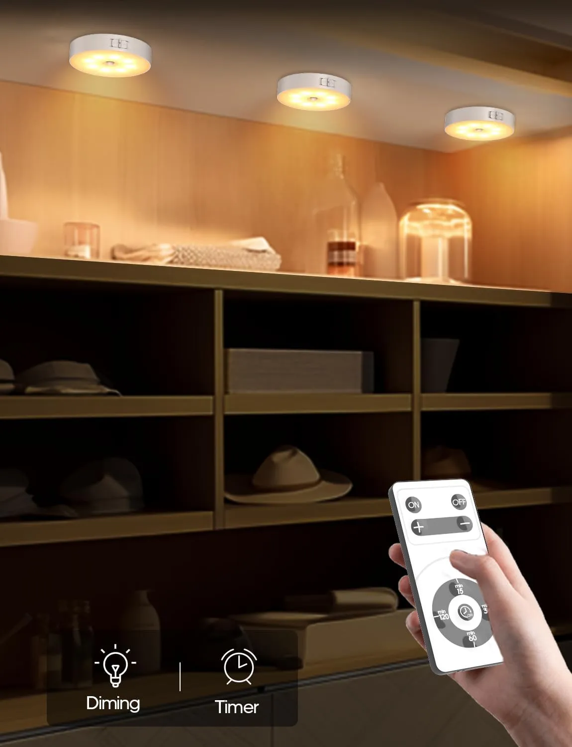 Led Under Cabinet Lights, Wireless Motion Sensor Rechargeable Light, Puck Lights with Remote, 1000mAh Under Counter Lights for Kitchen,cabinets (Warm White 6 Pack)