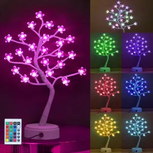 Ledido Cherry Blossom Bonsai Tree 24 LED Lights, RGB with Remote Control, 16 Colors and 11 Dynamic Color Change Modes, Gift for Christmas Wedding Party Home Decoration