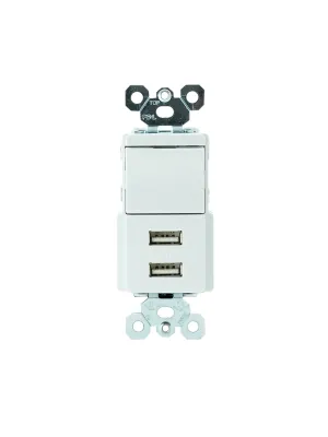 Legrand Pass & Seymour TM83USBWCCV4 15 Amp Combination Decorator Rocker Light Switch and Type A USB Charging Ports, 3-Way, White (1 Count)