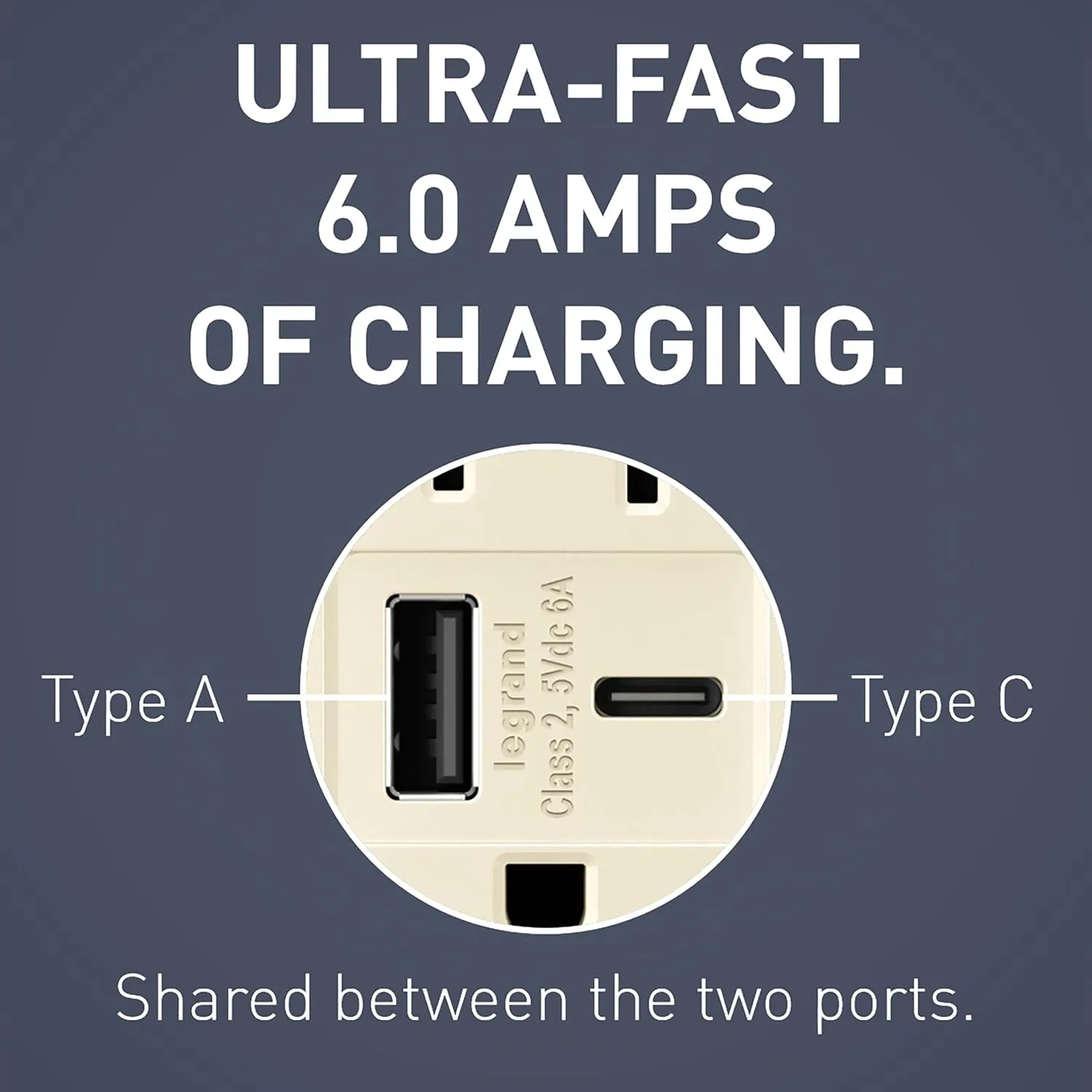Legrand radiant R26USBAC6LA 15 Amp Tamper-Resistant Decorator Duplex Receptacle Outlet with Ultra Fast USB A/C 6.0A Charging Ports, Light Almond (1 Count)