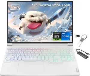 Lenovo Legion 7i Gaming Laptop, 16" LCD IPS WQXGA 240Hz, Intel Core i7-14700HX, GeForce RTX 4060, 64GB DDR5 RAM 4TB SSD, Wi-Fi6E, Backlit KB, Win11, Glacier White, 2TB Flash Drive & USB Hub, W/GaLiMu