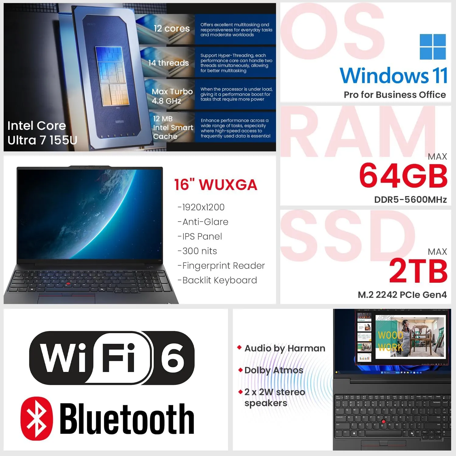 Lenovo ThinkPad E16 AI-Optimized Business Laptop, 16" FHD , Intel Core Ultra 7 155U, 32GB DDR5 RAM, 1TB SSD, Fingerprint, Backlit, HDMI, Wi-Fi 6, Windows 11 Pro, Bundle with Targus Docking Station