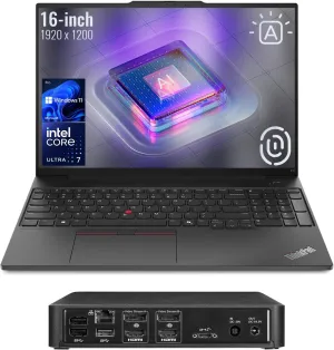 Lenovo ThinkPad E16 AI-Optimized Business Laptop, 16" FHD , Intel Core Ultra 7 155U, 32GB DDR5 RAM, 1TB SSD, Fingerprint, Backlit, HDMI, Wi-Fi 6, Windows 11 Pro, Bundle with Targus Docking Station