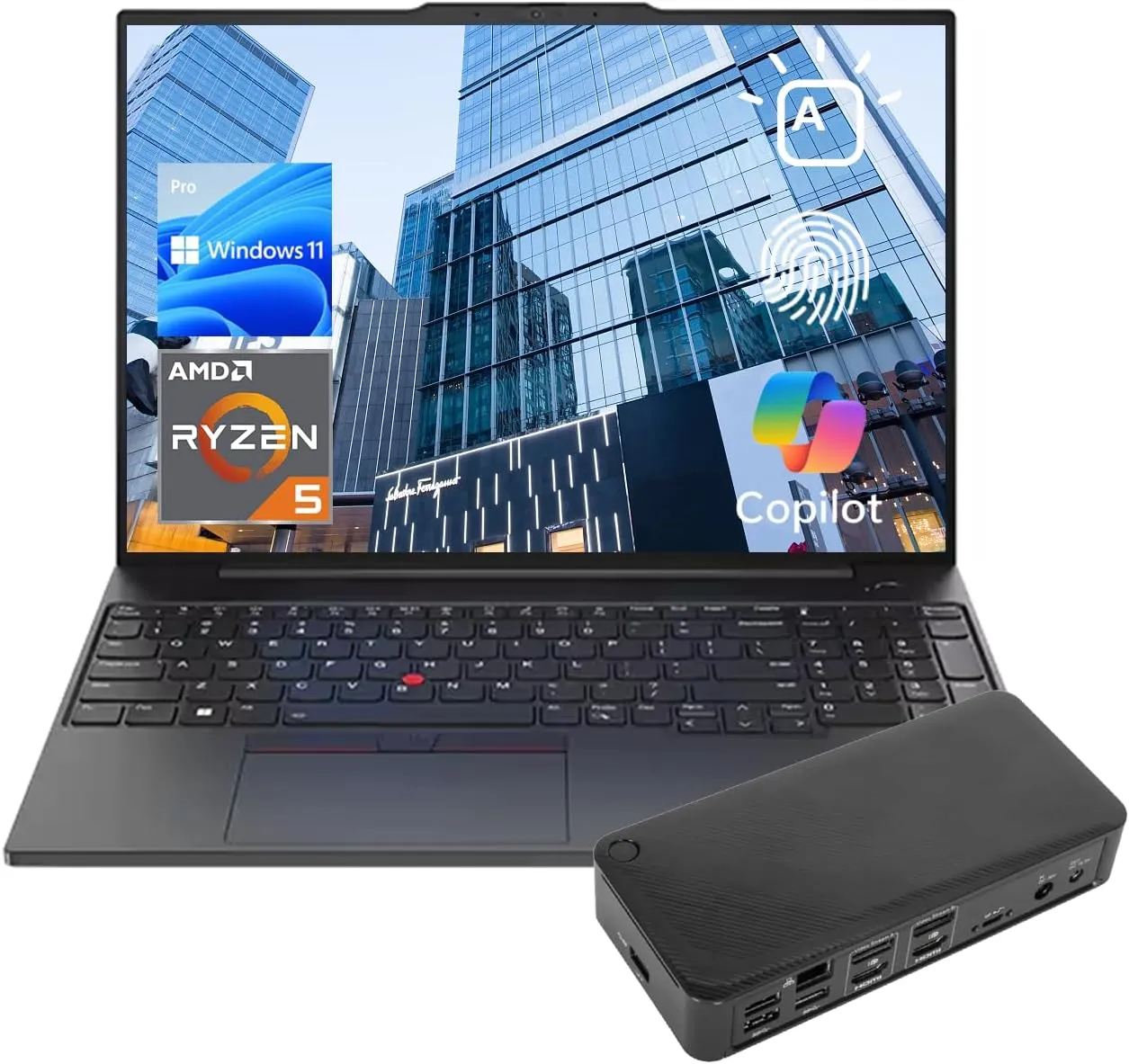 Lenovo ThinkPad E16 Business Laptop, 16" FHD  Display, AMD Ryzen 5 7530U, 24GB RAM, 1TB SSD, HDMI, FP Reader, Backlit Keyboard, Wi-Fi 6, Win 11 Pro w/AI Copilot, Bundle with Targus Docking Station
