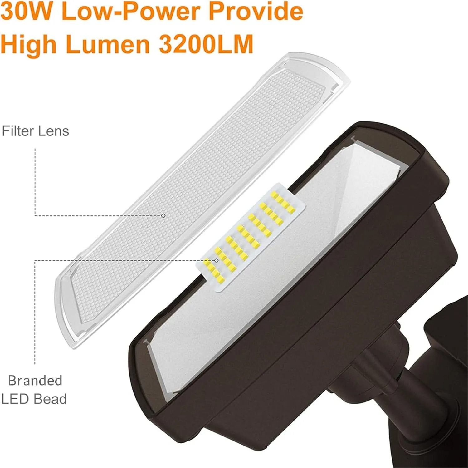 LEPOWER 30W LED Security Lights Motion Sensor Light Outdoor, 3200LM Motion Security Light, 5500K, IP65 Waterproof, 2 Head Motion Detector Flood Light for Garage, Yard, Porch, Brown (NOT Solar Powered)