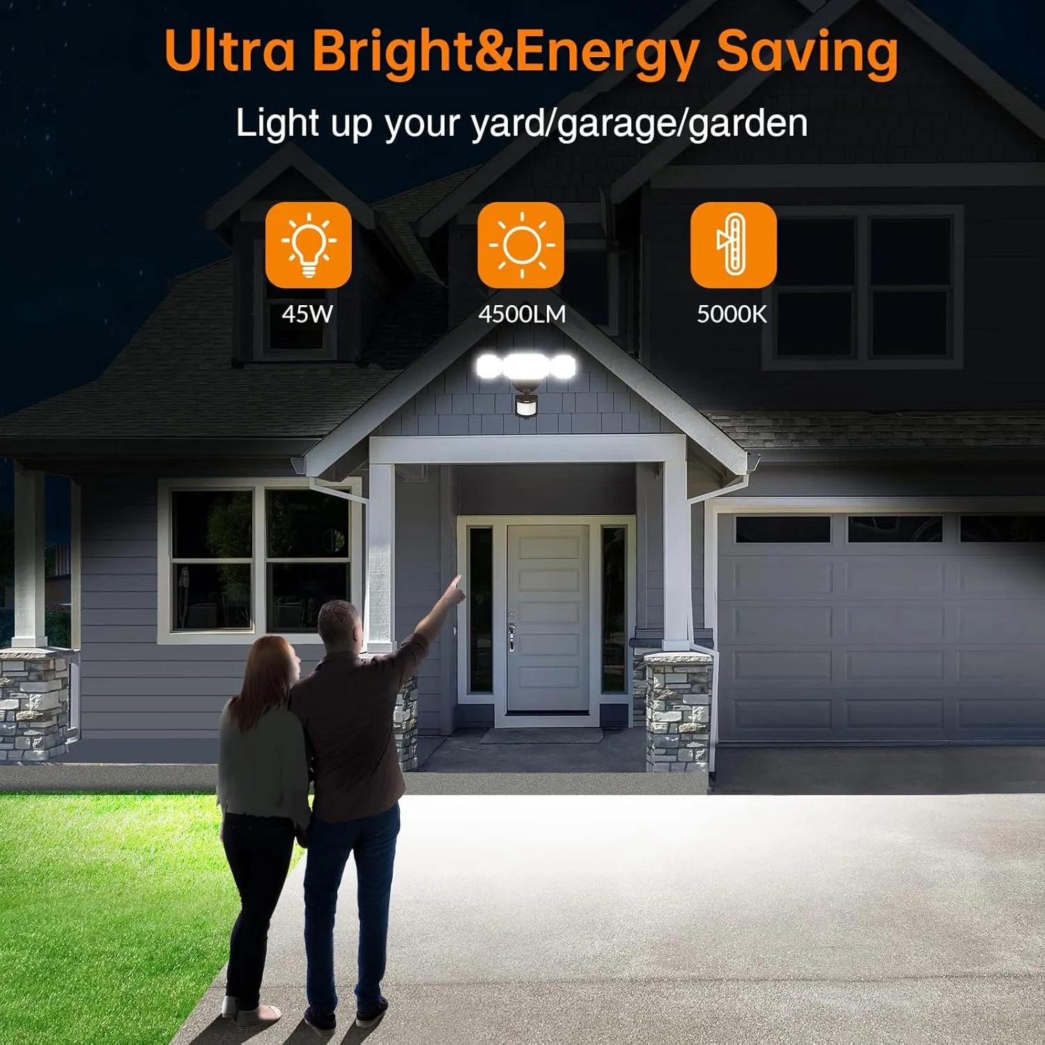 LEPOWER Motion Sensor Outdoor Lights, 48W 5200LM LED Security Lights, IP65 Waterproof, 5000K Flood Lights Outdoor with 3 Head Motion Detector for Outside Garage, Yard, Porch(Black)
