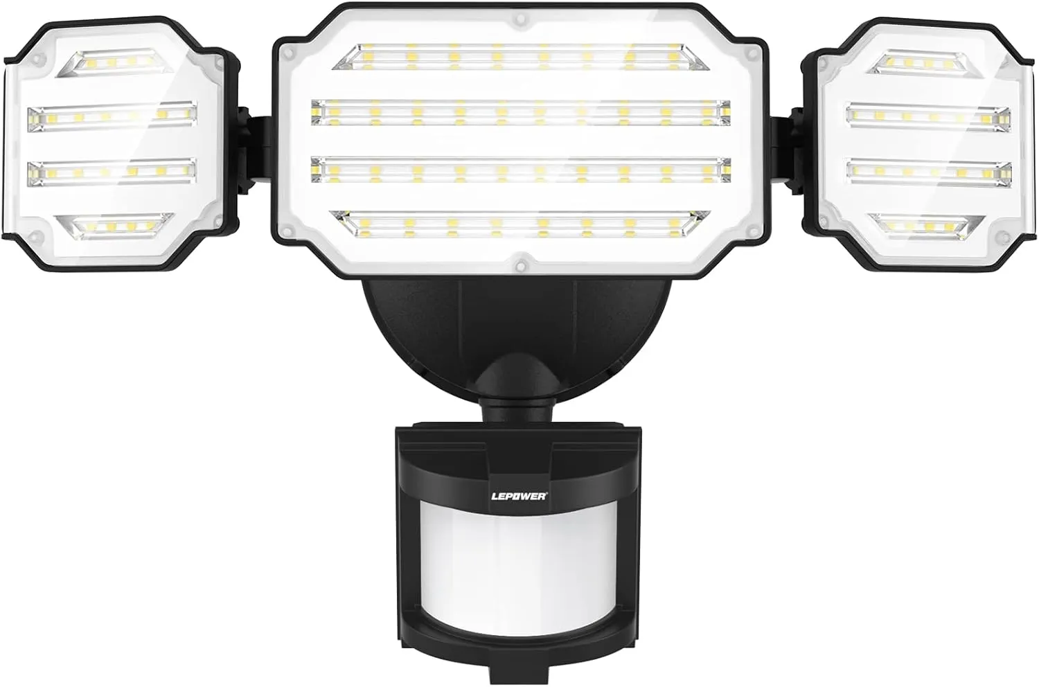 LEPOWER Motion Sensor Outdoor Lights, 48W 5200LM LED Security Lights, IP65 Waterproof, 5000K Flood Lights Outdoor with 3 Head Motion Detector for Outside Garage, Yard, Porch(Black)