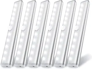 lexall 6 Pack LED Motion Sensor Lights, 10 LED Closet Battery Operated Lights, Stick-On Anywhere Magnetic Night Light Bar, Led Safe Light Indoor for Closet Stairs Wardrobe Under Cabinet