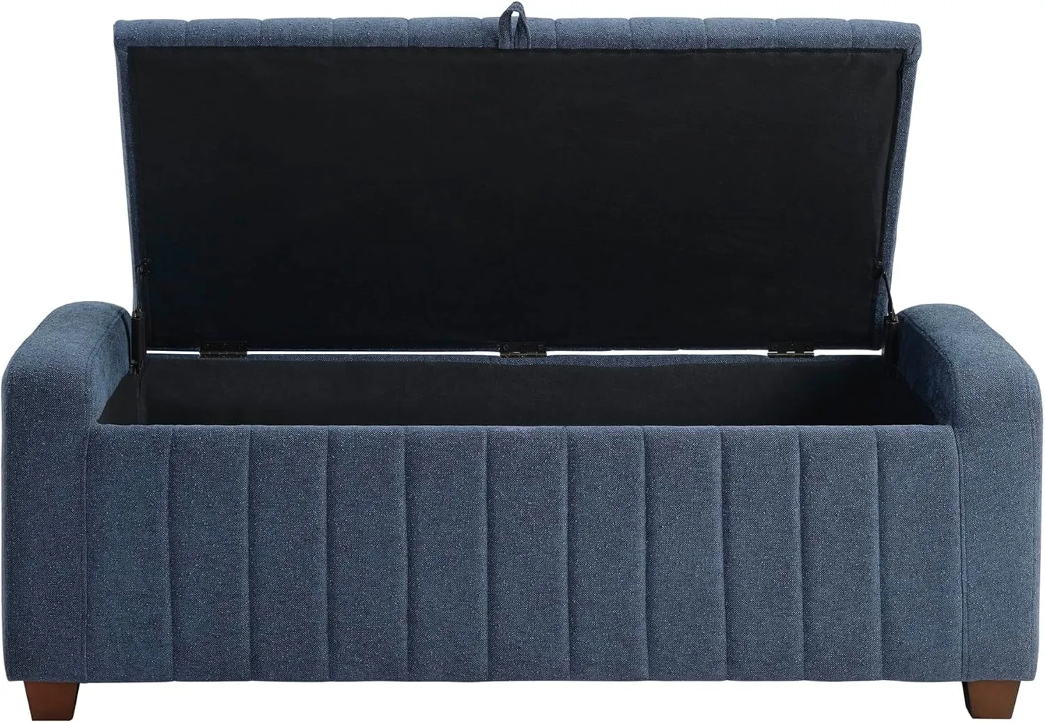 Lexicon Storage Bench, Modern Striped Boucle Upholstered Entryway Bench with Solid Wood Leg Support, Storage Chest for Entryway/Living Room/Bedroom, Blue