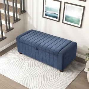 Lexicon Storage Bench, Modern Striped Boucle Upholstered Entryway Bench with Solid Wood Leg Support, Storage Chest for Entryway/Living Room/Bedroom, Blue