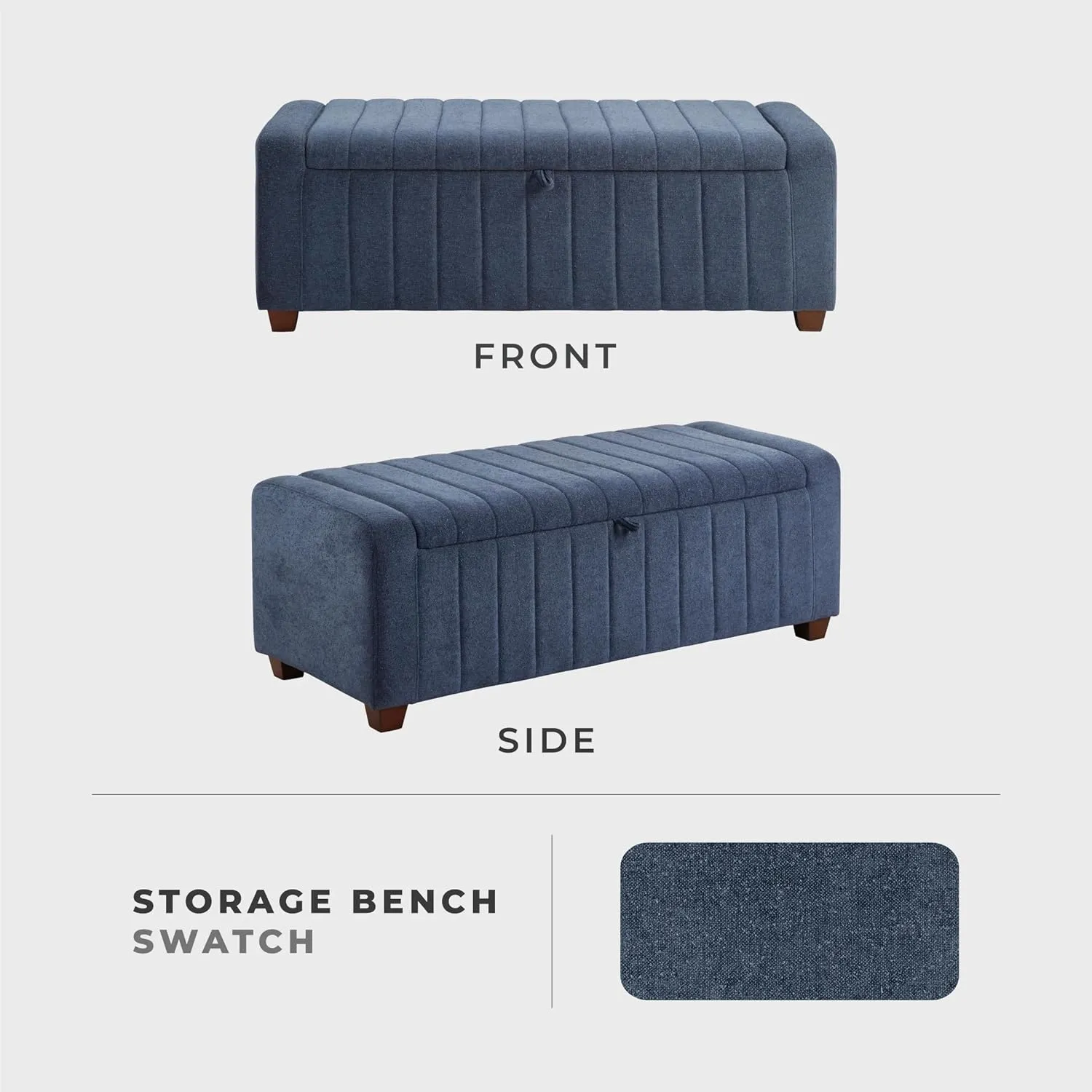 Lexicon Storage Bench, Modern Striped Boucle Upholstered Entryway Bench with Solid Wood Leg Support, Storage Chest for Entryway/Living Room/Bedroom, Blue
