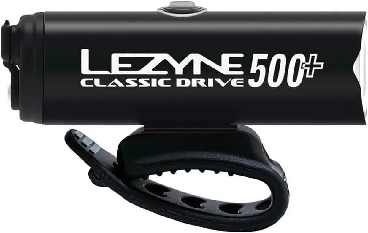 LEZYNE Classic Drive 500 Lumens Bicycle USB Rechargeable IPX7 White LED Front Light w/Multiple Solid & Flash Modes | Integrated Versatile Strap Mount Compatible w/Helmets & Handlebars