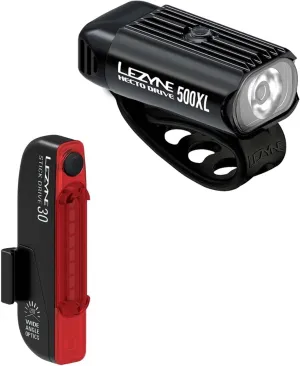 Lezyne Hecto Drive 500XL and Strip Drive Bicycle Light Set, Front and Rear Pair, 500/150 Lumen, Road, Mountain, Gravel Bike, USB Rechargeable