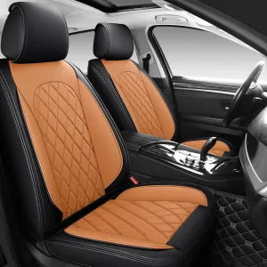 LINGVIDO Waterproof Faux Leather Automotive Seat Covers - Protect Your Car Seats with Full Set of Universal Fit Cushioned Protectors for SUV, Trucks, and Cars (Front Set, Back & Brown).