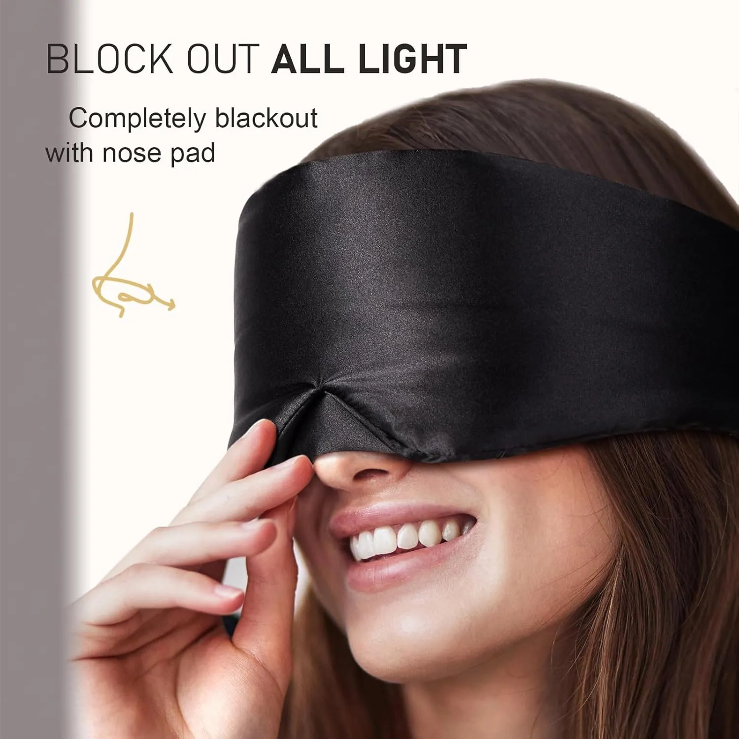 LitBear Silk Sleep Mask, 22 Momme Mulberry Silk Light Blocking, Face-Hugging Padded Eye Cover with Adjustable Hook and Loop Band (Black)