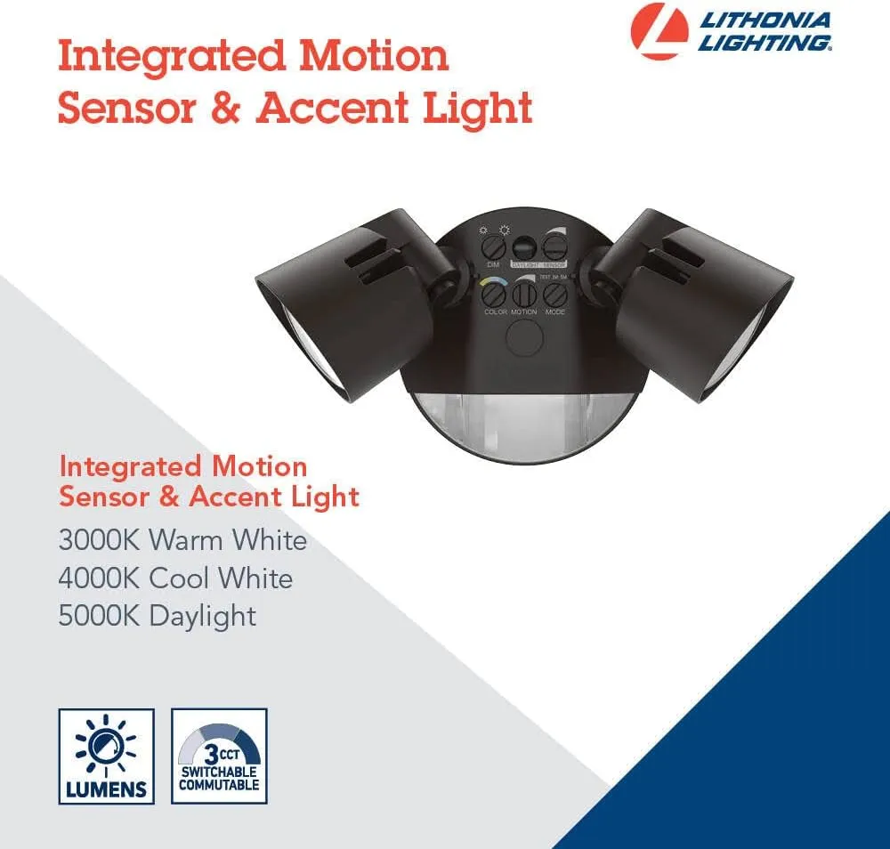 Lithonia Lighting HGX LED 2RH ALO SWW2 120 PIR DDB M2 HomeGuard Security Flood Lights 2150-2600 Lumens, 2-Light, Photocell Sensor and Motion Detection, Dark Bronze