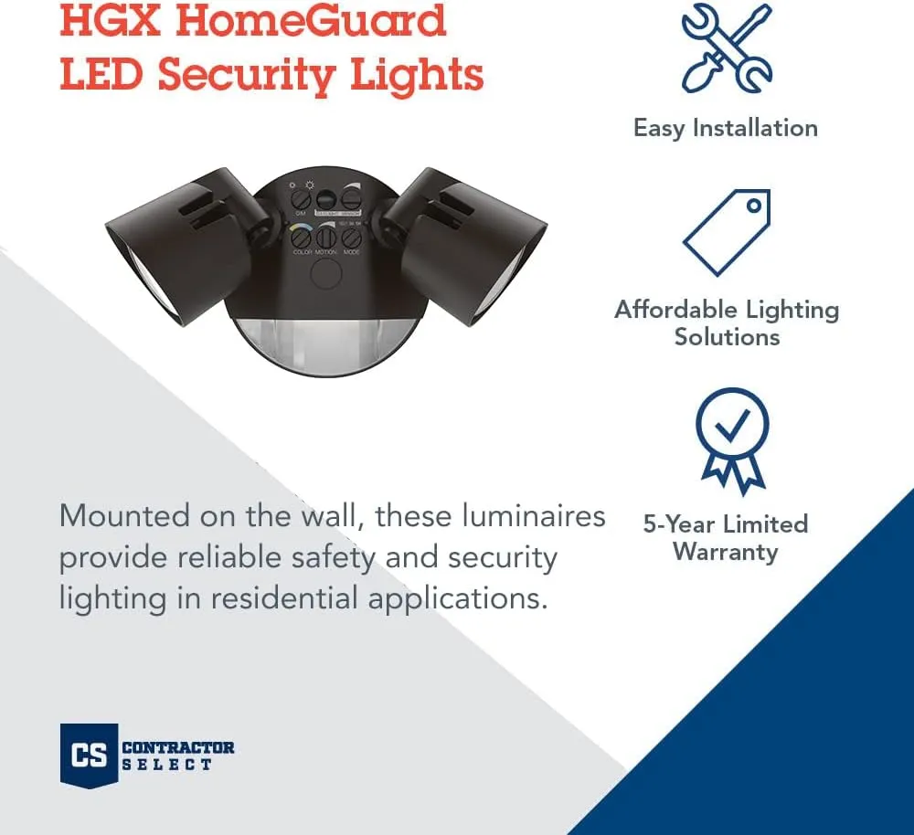 Lithonia Lighting HGX LED 2RH ALO SWW2 120 PIR DDB M2 HomeGuard Security Flood Lights 2150-2600 Lumens, 2-Light, Photocell Sensor and Motion Detection, Dark Bronze