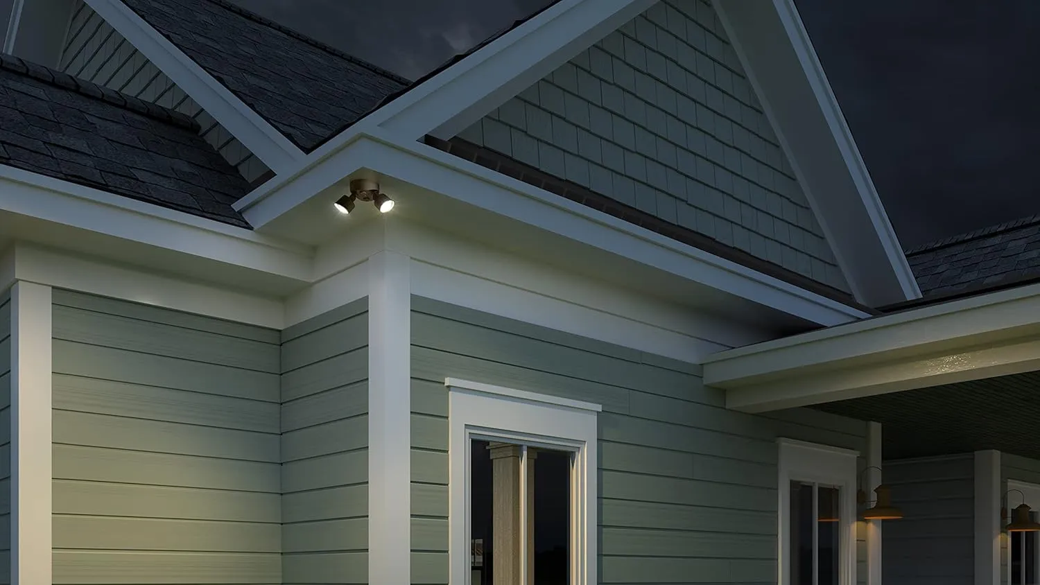 Lithonia Lighting HomeGuard 2-Light LED Outdoor Flood Lights, Wall or Ceiling Mount Outdoor Lights, 4000K Cool White, Round Heads, White (HGX LED 2RH 40K 120 WH M2)