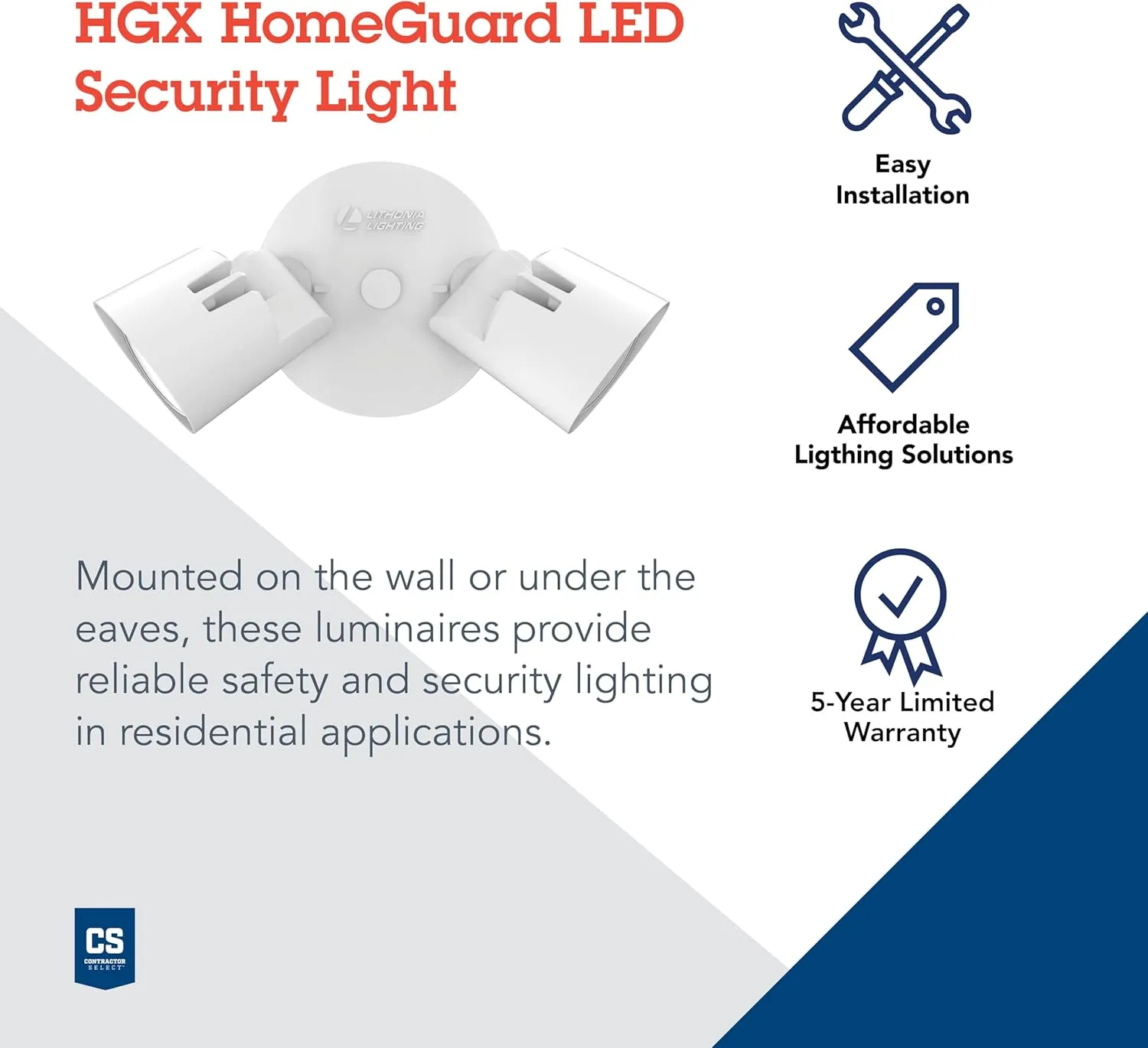 Lithonia Lighting HomeGuard 2-Light LED Outdoor Flood Lights, Wall or Ceiling Mount Outdoor Lights, 4000K Cool White, Round Heads, White (HGX LED 2RH 40K 120 WH M2)