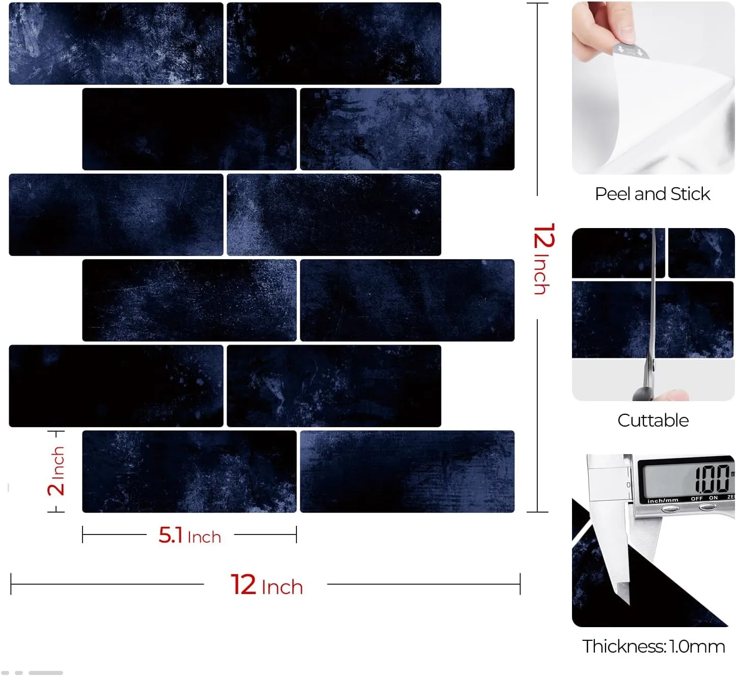 Livelynine 16-Tiles Dark Blue Subway Tile Peel and Stick Backsplash for Bathroom 12x12 Waterproof Shower Tile Stickers Self Adhesive Stick on Wall Tiles Renter Friendly Kitchen Back Splash Fireplace