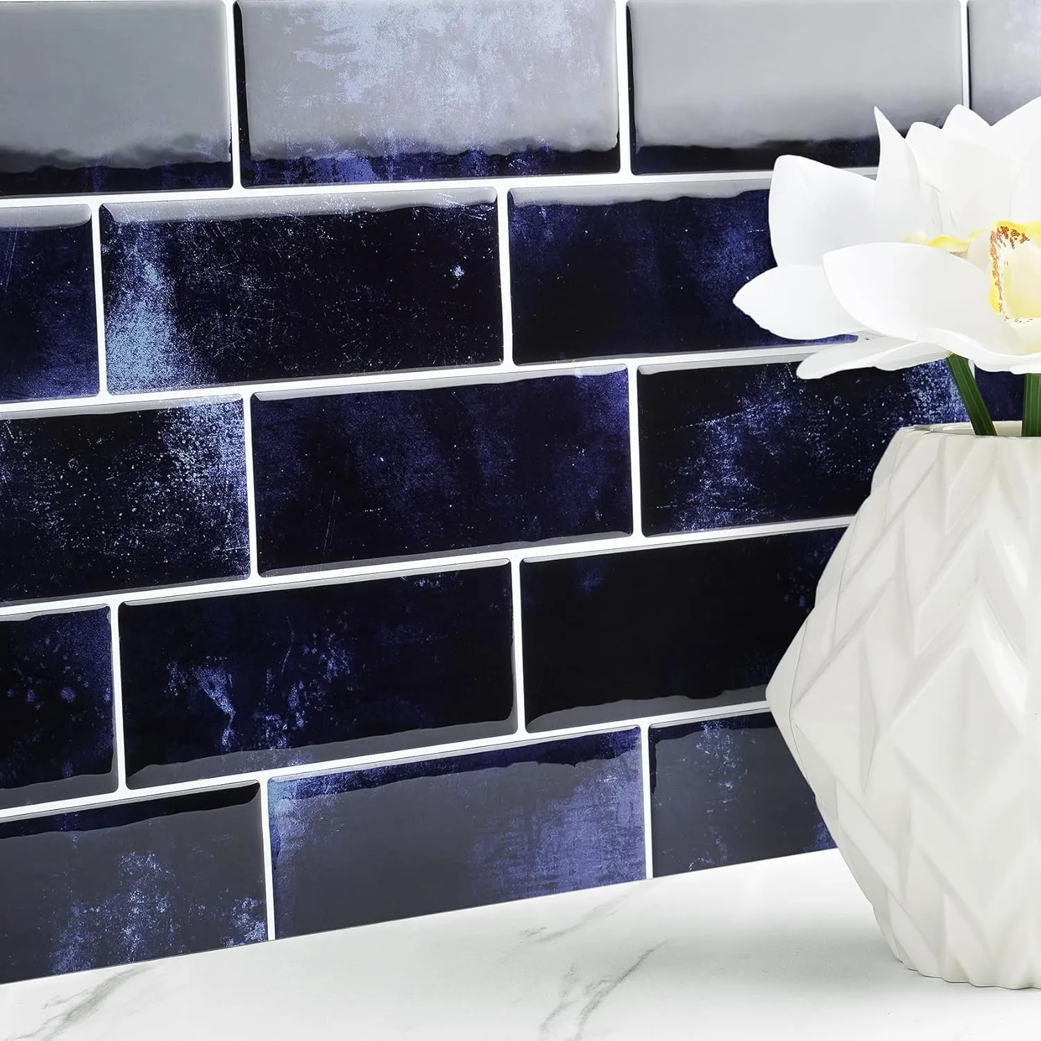 Livelynine 16-Tiles Dark Blue Subway Tile Peel and Stick Backsplash for Bathroom 12x12 Waterproof Shower Tile Stickers Self Adhesive Stick on Wall Tiles Renter Friendly Kitchen Back Splash Fireplace