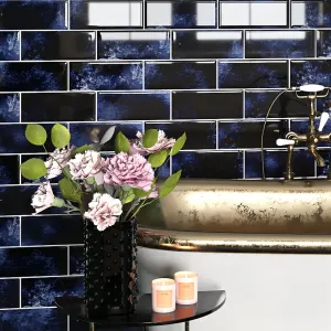 Livelynine 16-Tiles Dark Blue Subway Tile Peel and Stick Backsplash for Bathroom 12x12 Waterproof Shower Tile Stickers Self Adhesive Stick on Wall Tiles Renter Friendly Kitchen Back Splash Fireplace