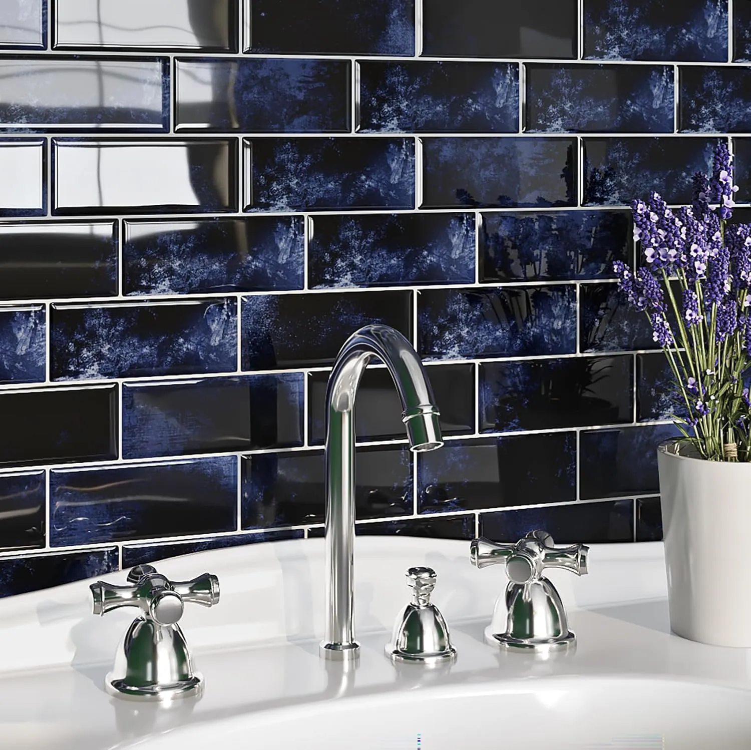 Livelynine 16-Tiles Dark Blue Subway Tile Peel and Stick Backsplash for Bathroom 12x12 Waterproof Shower Tile Stickers Self Adhesive Stick on Wall Tiles Renter Friendly Kitchen Back Splash Fireplace