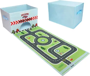 Livememory Toy Cars Garage Box - 2 in 1 Toy Car Storage Car Toys Storage Box with Speed Roads (Not Included Cars)-Sky Blue
