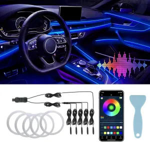 LivTee Smart LED Car Lights Interior with USB Port, LED Strip Fiber Optic Ambient Lighting Car, Wireless App Control, Sync to Music, Car Decorations Interior Accessories Gifts for Women Men, 5 in 1