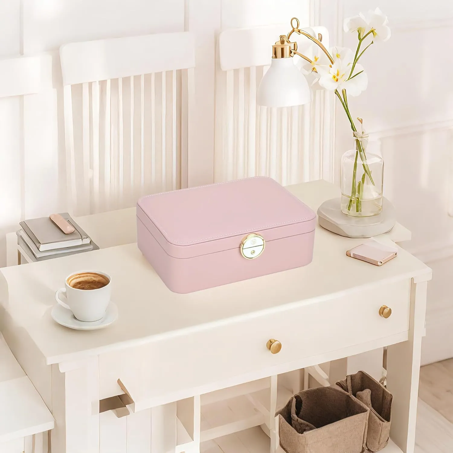 Lockable jewelry box, double-layer jewelry storage box, jewelry organizers and storage large jewelry box for women.for girls.modern (Buff)