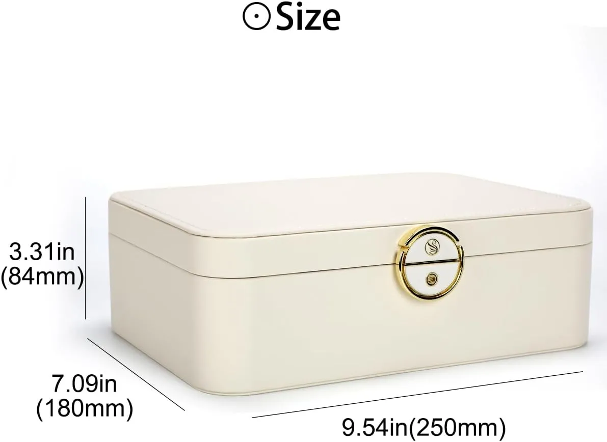 Lockable jewelry box, double-layer jewelry storage box, jewelry organizers and storage large jewelry box for women.for girls.modern (Buff)