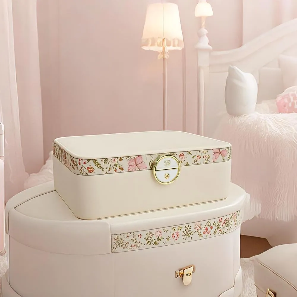 Lockable jewelry box, double-layer jewelry storage box, jewelry organizers and storage large jewelry box for women.for girls.modern (Buff)
