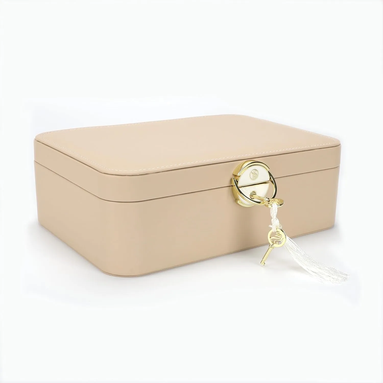 Lockable jewelry box, double-layer jewelry storage box, jewelry organizers and storage large jewelry box for women.for girls.modern (Buff)